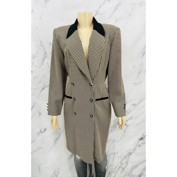 Danny & Nicole Vintage Houndstooth Double Breasted Trench Coat - Picture 1 of 6